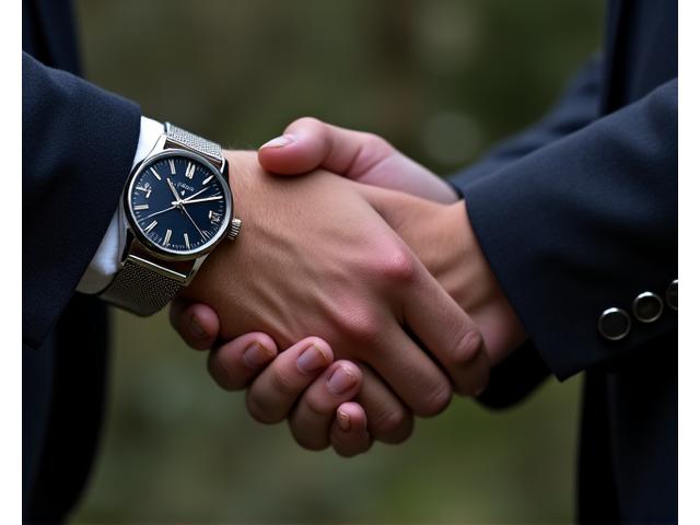 Two hands wearing watches, gently holding, symbolizing an anniversary