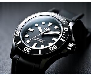 Black sporty diver watch with luminous hands