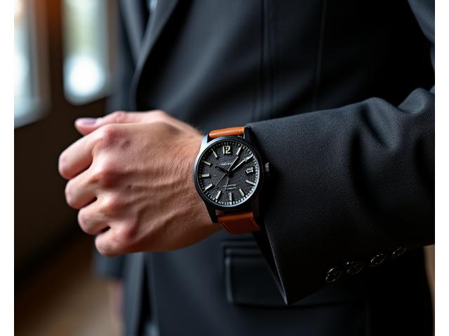Bold, oversized statement watch on an executive's wrist with a suit cuff
