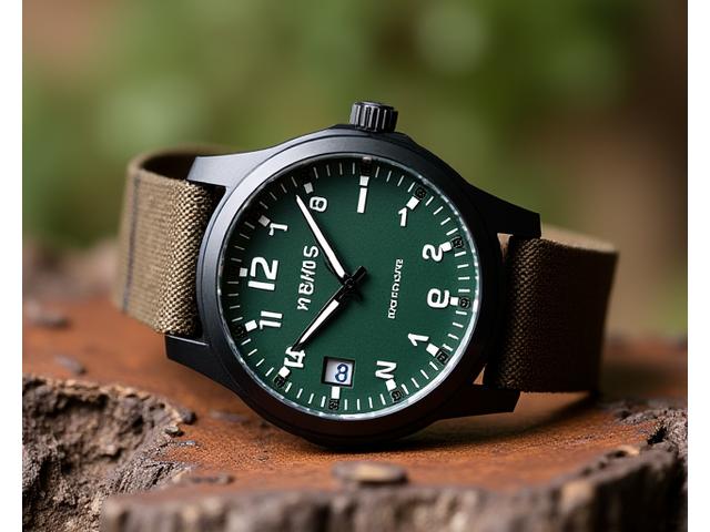 The 'Trailblazer' limited edition field watch with a rugged green canvas strap and a luminous dial.