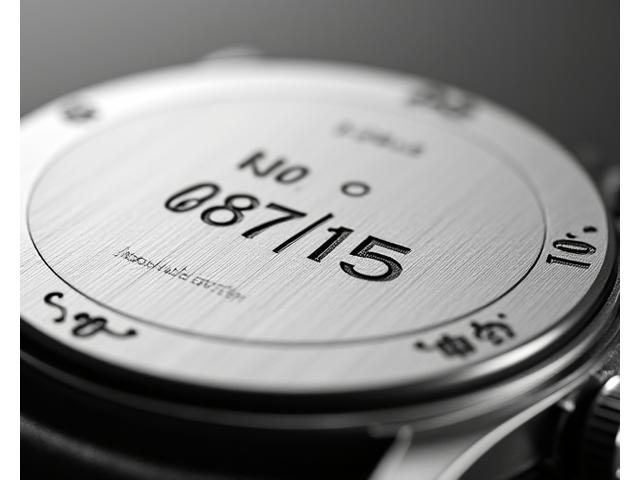 Close-up of a watch's case back, showing intricate laser engraving of a limited edition number or a special motif.
