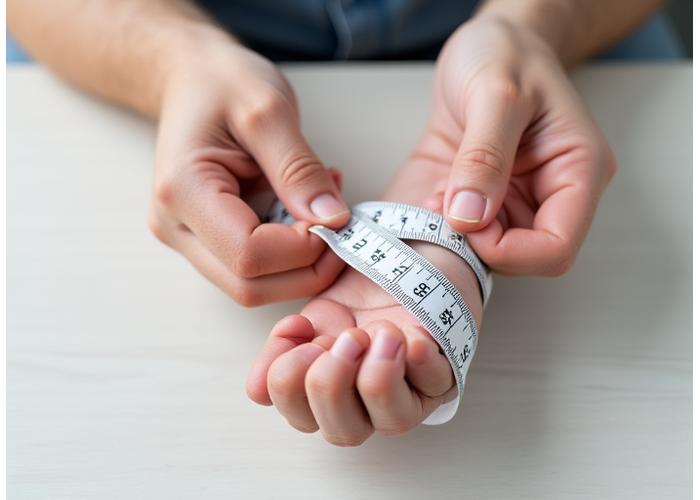 A person measuring their wrist with a tape measure to determine watch size