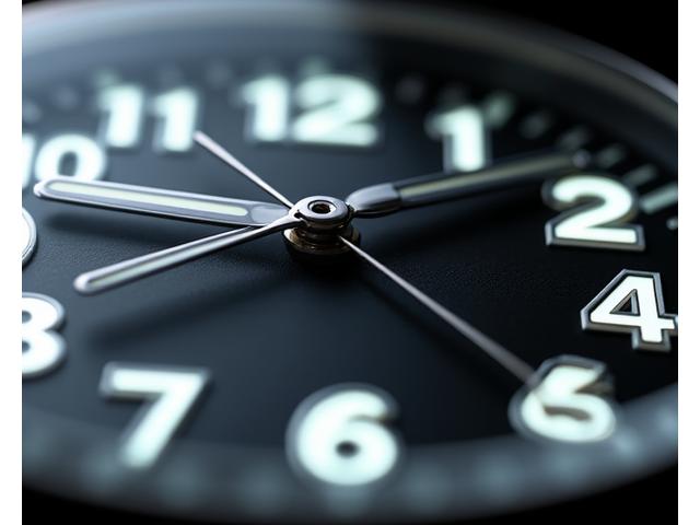 Close-up of an oversized watch dial with bold, applied silver numerals and chunky hands