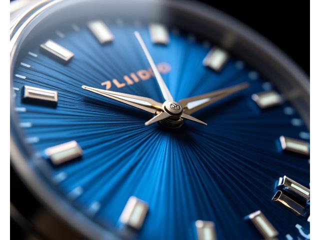 Close-up of an oversized watch with a striking blue sunburst dial and large, luminous indices
