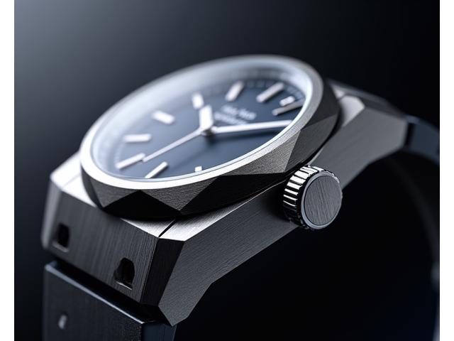 Architectural side profile of an oversized watch case, highlighting unique angles and brushed metal finishes