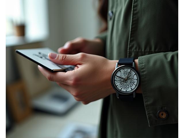 A creative individual, perhaps an artist or designer, showcasing an avant-garde oversized watch that reflects their unique style