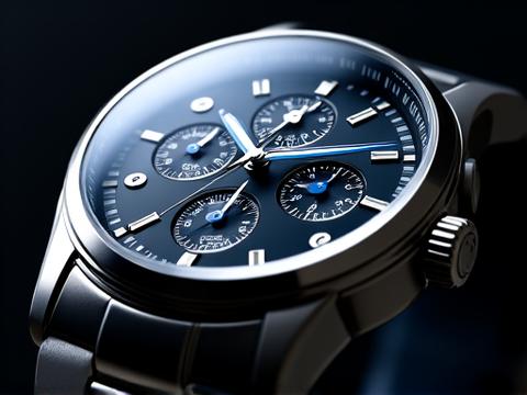 An intricate multifunction quartz watch displaying date, day, and 24-hour sub-dials in a sophisticated design.