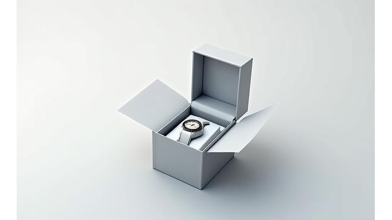 An open delivery box with a neatly packaged watch box inside, symbolizing an easy return process.